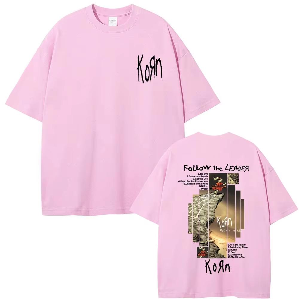 2026 Sommer Unisex Bequemes Lässiges T-Shirt Mit Korn Follow The Leader Album Druck T-Shirt XXXL white
