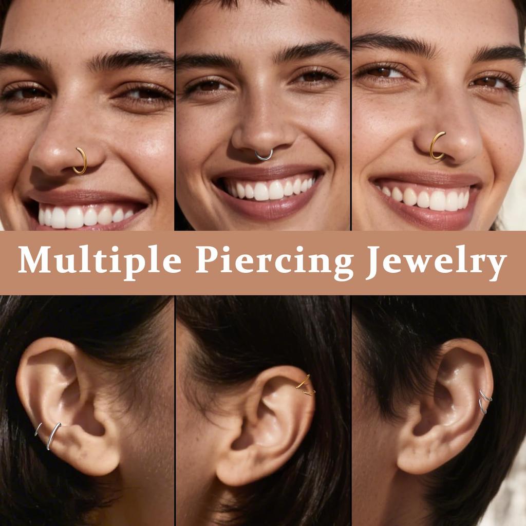 316L Surgical Stainless Steel Nose Hoops Hinged Clicker Septum Rings for Nose Cartilage Body Piercing Jewelry