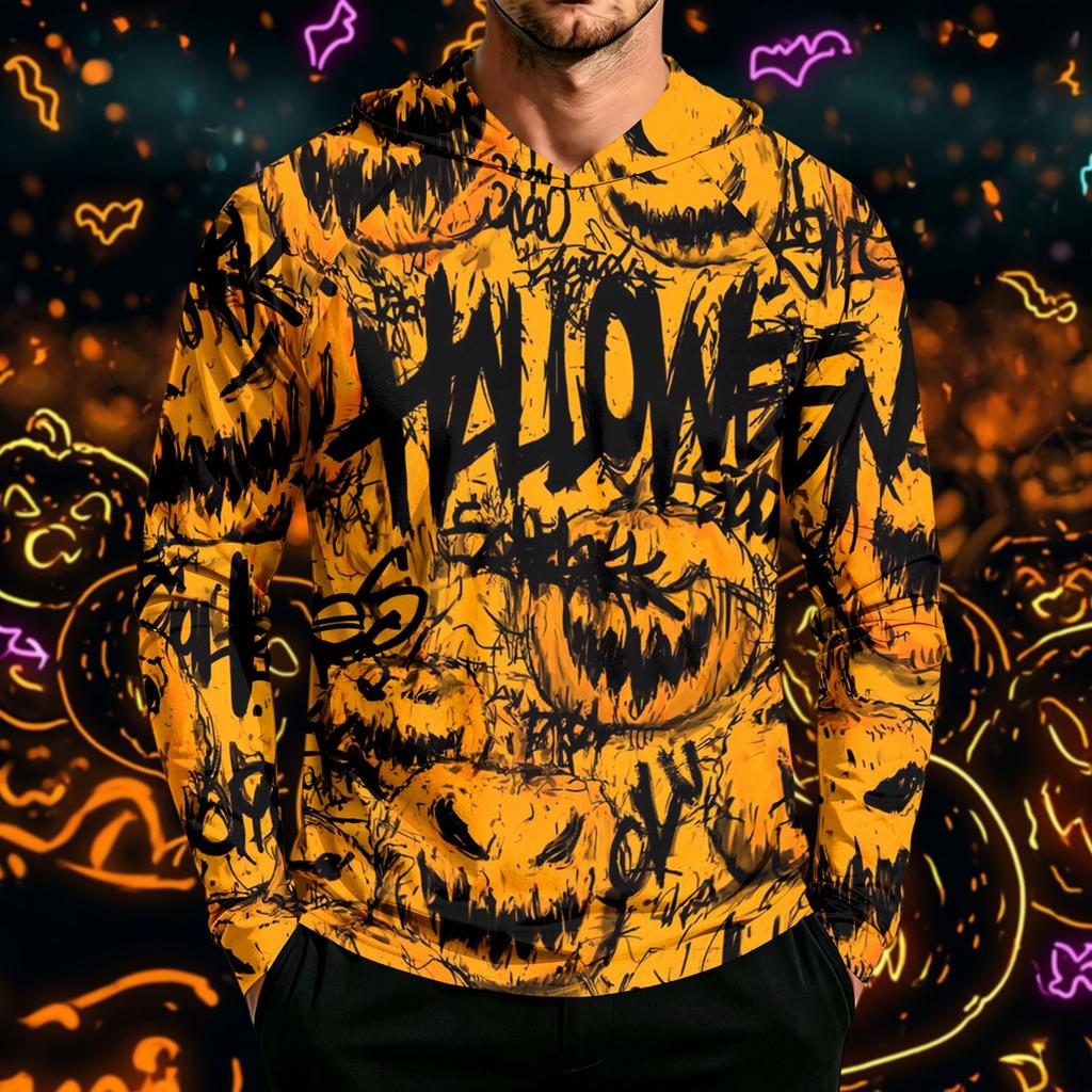 Men's Long Sleeve Hoodie with Sun Halloween Print Pullover