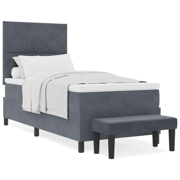 VidaXL Lit avec Sommier et Matelas Gris Foncé 100x200 cm Velours 3344559