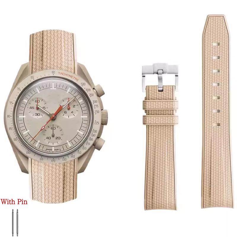 Silikonowy Pasek do Swatch X Omega Moonswatch Klamra ze Stali Nierdzewnej 20mm Zakrzywiony Końcowy Miękki Wodoodporny Zamienny Pasek do Zegarka Kobiety Mężczyźni