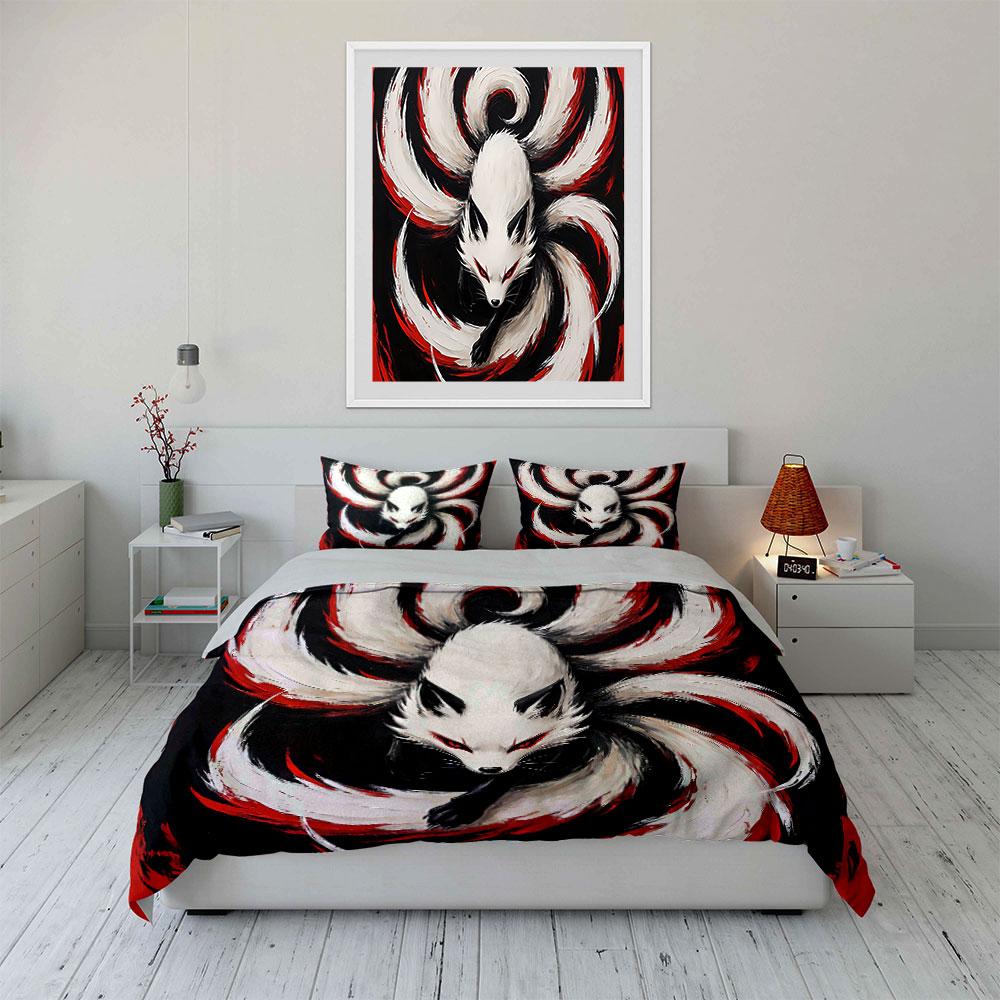 White Nine-Tailed Fox Design Bedding Duvet Cover Set Duvet Cover Pillowcases (1*Duvet Cover 2*Pillowcases, without duvet insert)