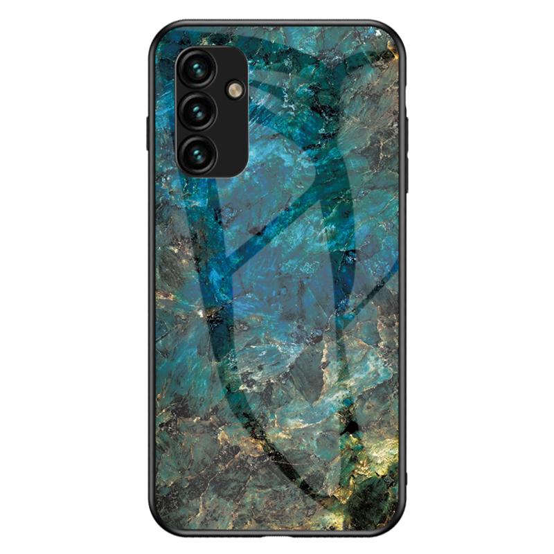 

For Samsung Galaxy A34 5G Marble Pattern Printing Tempered Glass+PC+TPU Phone Case Anti-drop Back Cover Emerald Marble