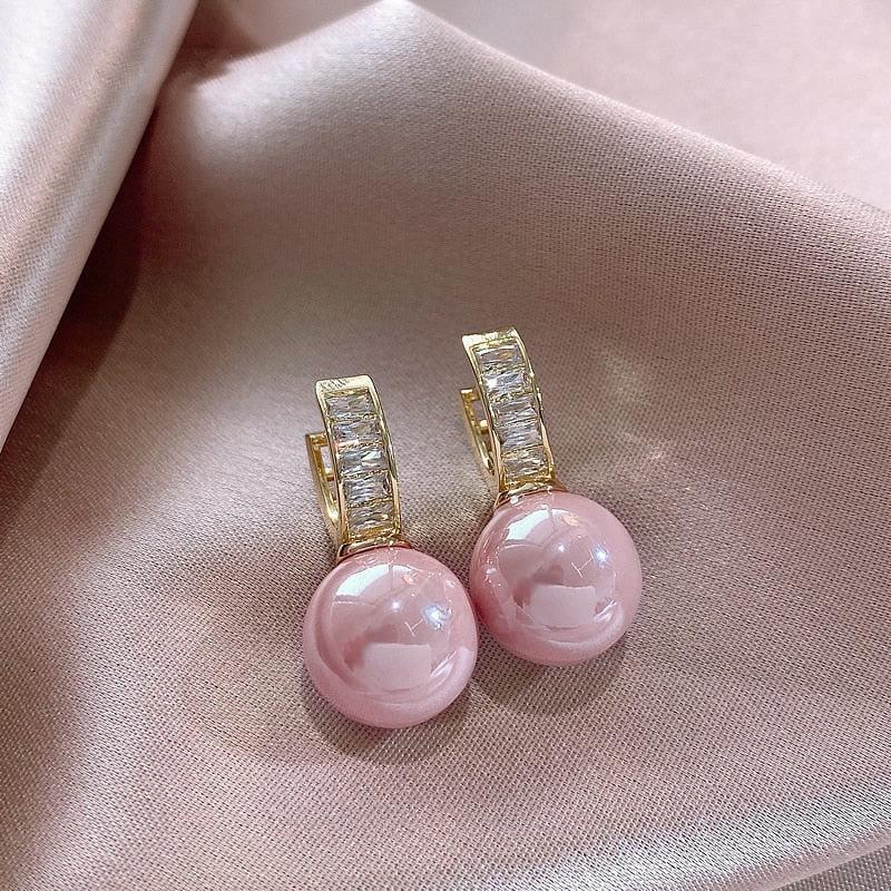 Gorgeous Flower Imitation Pearl Earrings Women Luxury Inlaid Sparkling CZ Stone Fashion Wedding Jewelry Wholesale Lots
