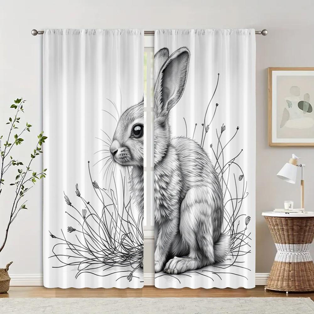 

2 pcs, filtering curtains (excluding rods, non-movable, without batteries) Chic Line Art Rabbit for use in bedrooms and living 29x65in(75x166cm)