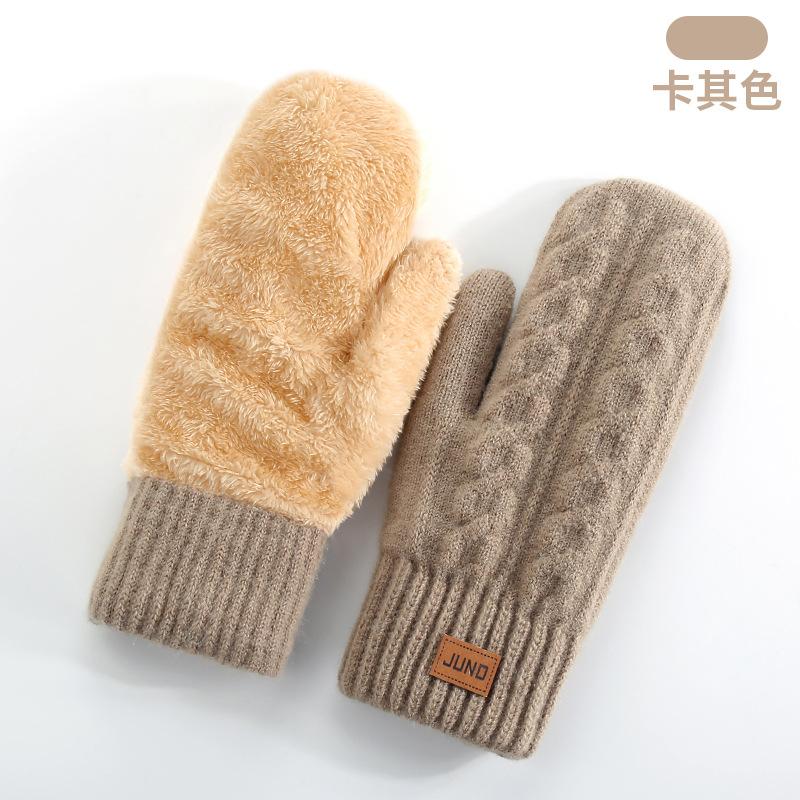 Women Winter Warm Thick Fleece Lined Knitted Mitten Gloves
