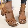 Women's Solid Color Fashion Sandals, Summer T-strap High Heels, Casual Single Strap Non-slip Thick Heel Shoes
