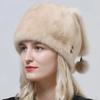 Warm New Genuine Mink Fur Hat With 3 Tails Elegant Women Luxury Full Pelt Lady Fur Hat Balls Warm Snow Caps Diamond Outdoor Hat