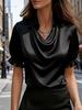 2026 Neuer Stil Elegantes und Einfaches Drapierter Kragen Hemdkragen Damen Kurzarm Top