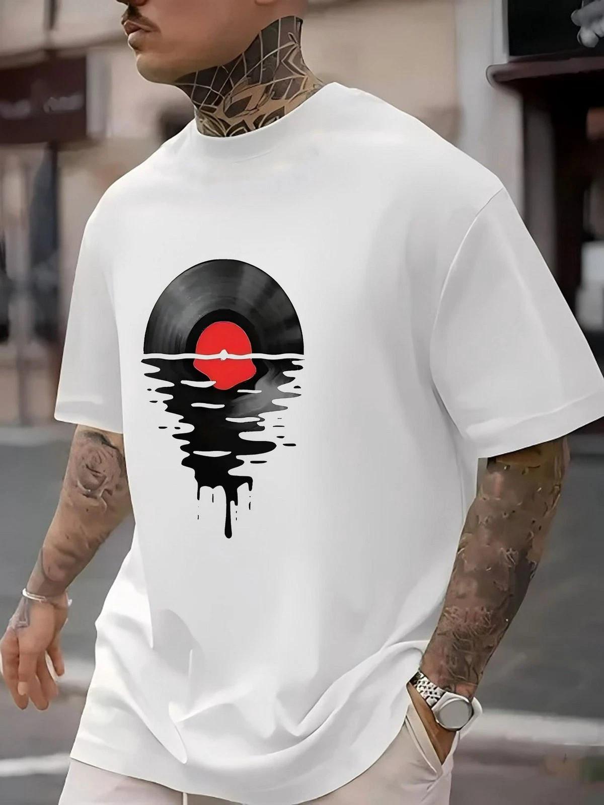 Men’s Vinyl Record Graphic T-Shirt Retro Music Lover DJ Vintage Tee XXL
