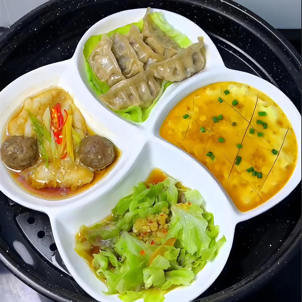 Windmill Five-Compartment Ceramic Dish - Ideal for Braised, Steamed, or Dumpling Dishes.