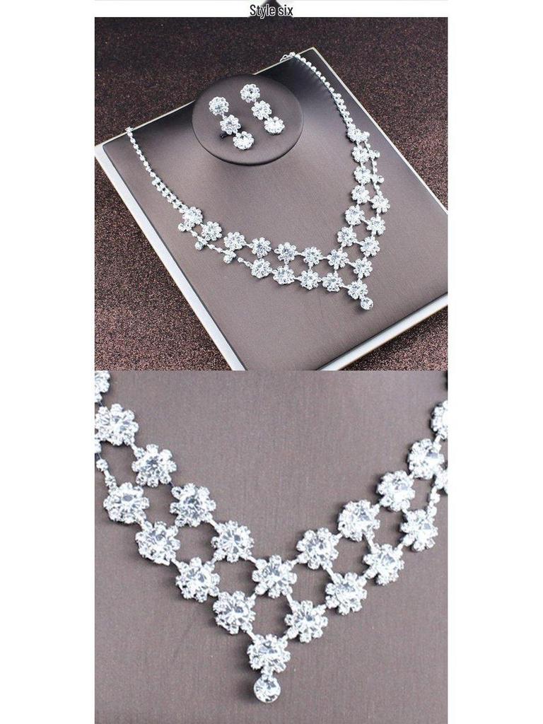 2022 Bridal Rhinestone Necklace & Earrings Set - Korean Wedding Hair & Dress Accessories