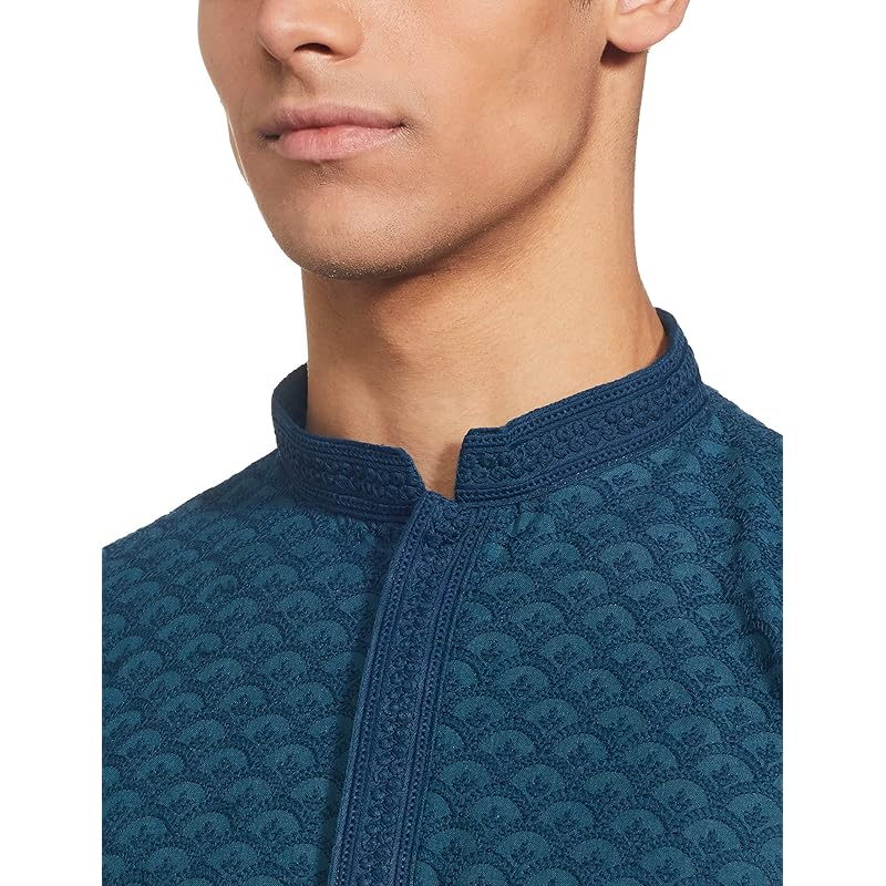 Manyavar Murky Green Chikan Kurta Set for Mens(Medium,Blue) M синий