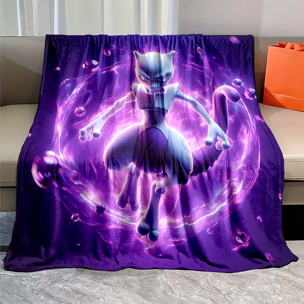

New Arrive! Pokemon Mewtwo Print Flannel Blanket, Super Soft for Boys and Girls, Portable Throws for Home Sofa Living Room Gifts 75x90cm