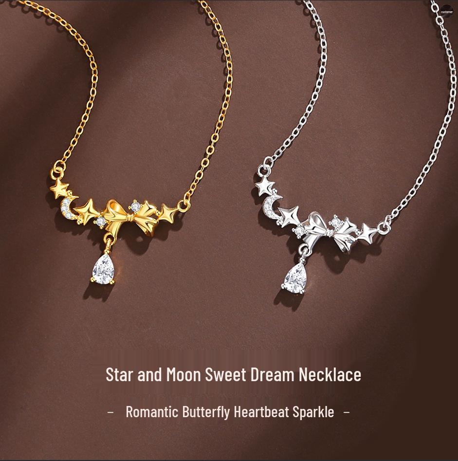 

2025 Bestseller S925 Sterling Silver Star Moon Bow Necklace - Fairy Style Christmas Gift for Women & Best Friend Gold 90035832