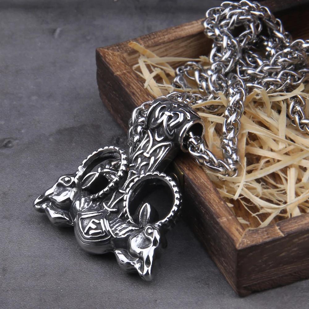 Fashion Valknut Viking Thor's Hammer Pendant Necklace With keel Chain As Men Gift with wooden box