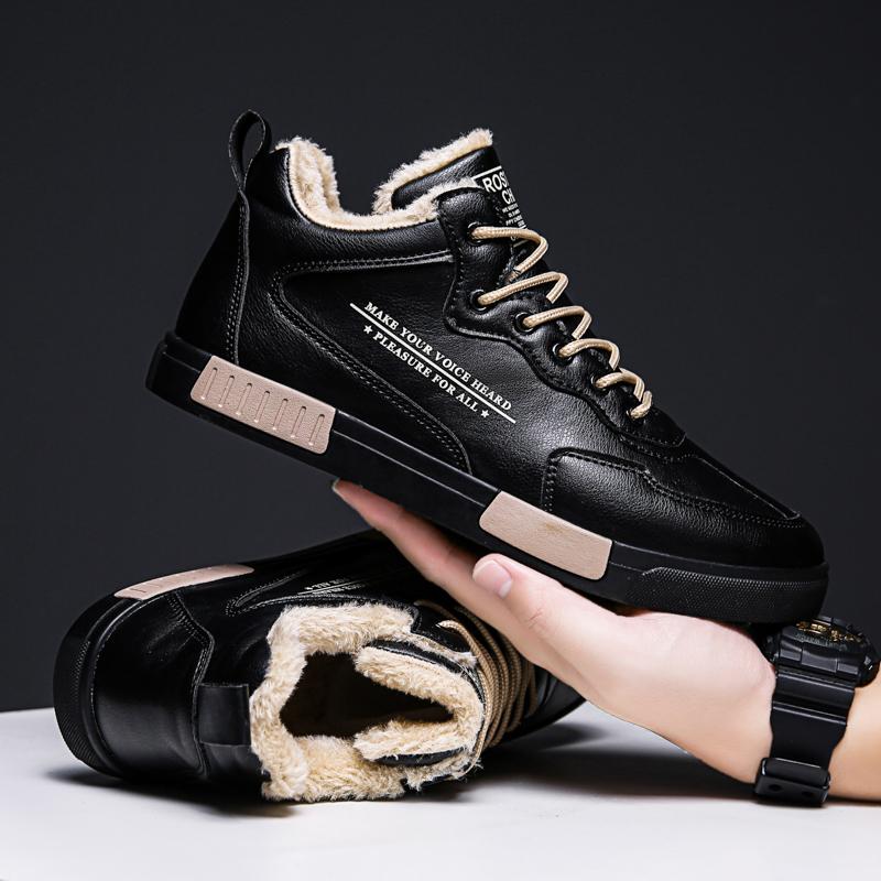 Warm Winter Trend Men's Hightop Cotton Sneakers Male Students Walking Running Casual Skateboard Shoes Leather Boots