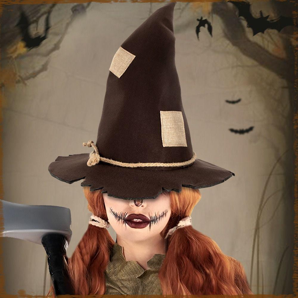 Creative Purple Mesh Veil Wizard Cap Flower Pendant Halloween Witch Hats Oxford Decoration Scarecrow Patch Witch Hat Parties