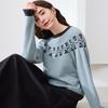 Betu Women's Winter Color Block Jacquard Round Neck Sweater