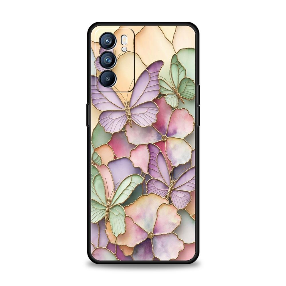 Custodia alla moda con fiore di farfalla per Oppo A17 A31 A54 A57 A78 A79 A98 Find X5 X6 Reno 6 7 8 10 11 12 13 F Pro 5G Morbido TPU