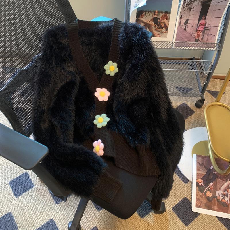 Autumn and winter mink velvet small fragrant jacket temperament explosion thin top fashion foreign style knitted women's outer cardigan