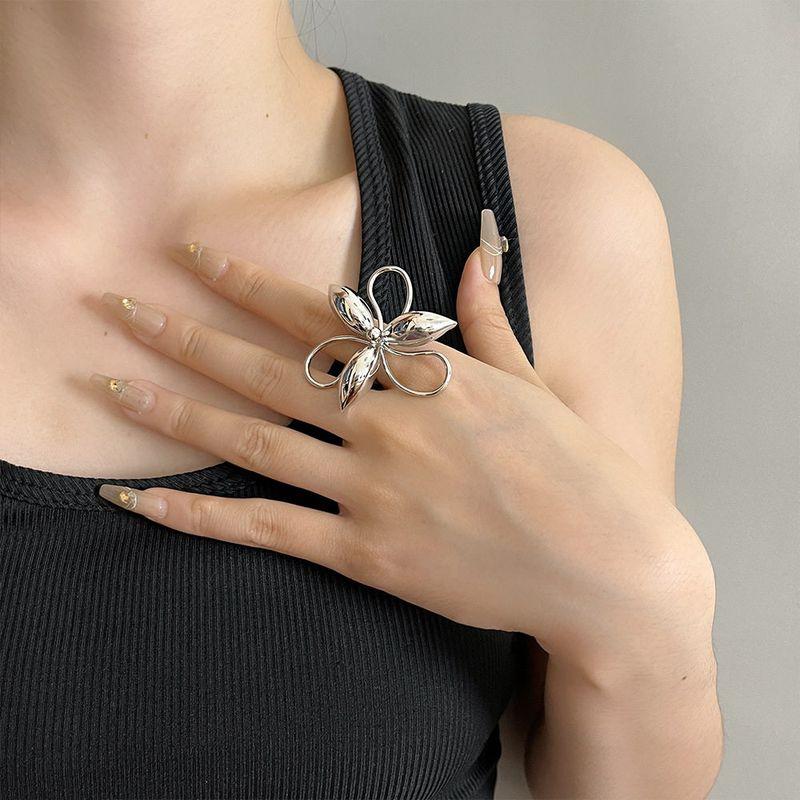 Fashion Ins Style Metal Flower Ring for Women Niche Style Unique Stylish Open Index Finger Ring Fancy Ring