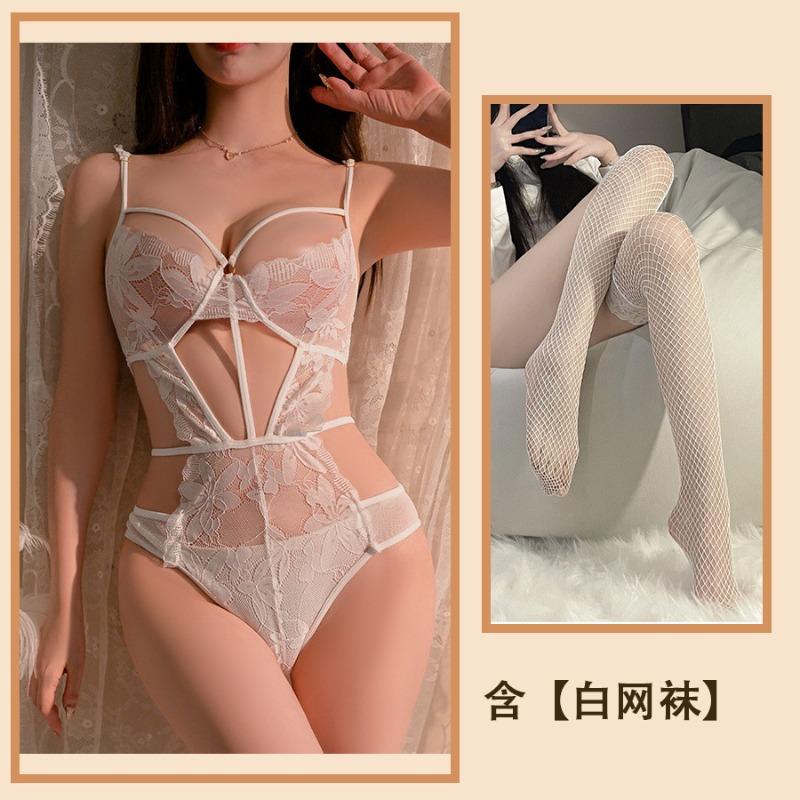 Purple Erotic Underwear, Sexy Lace Hollowed-out Suspenders Show Large Perspective, Free Backless Pajamas, Pure Desire Set