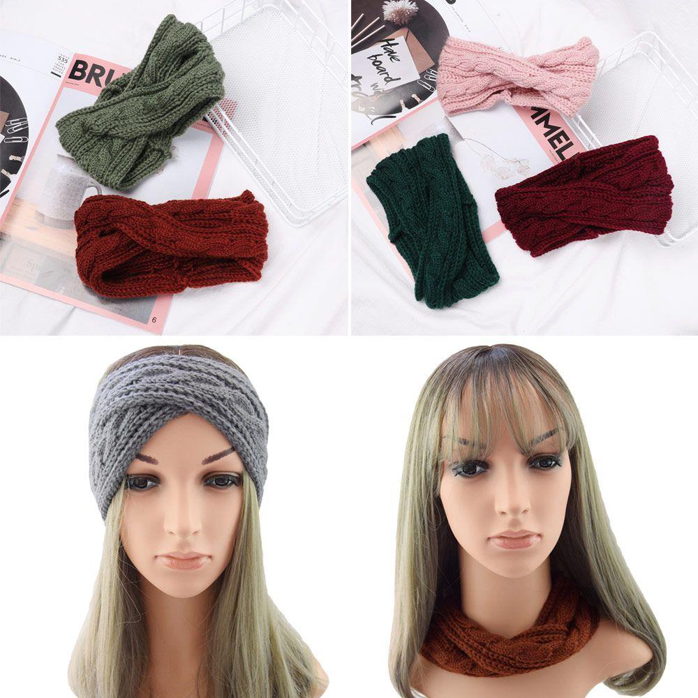 Fashion Polyester Thermal Elastic Hairband Knitted Headwrap Wool Turban Crochet Headband