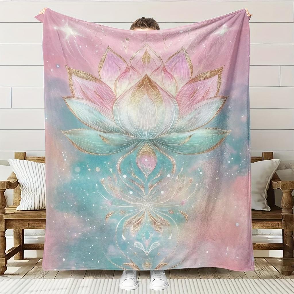 Pc Luxury for Lotus Floral Throw Blanket Pastel for Lotus Flower Teal Soft Flannellike Texture AllSeason Couch Bed