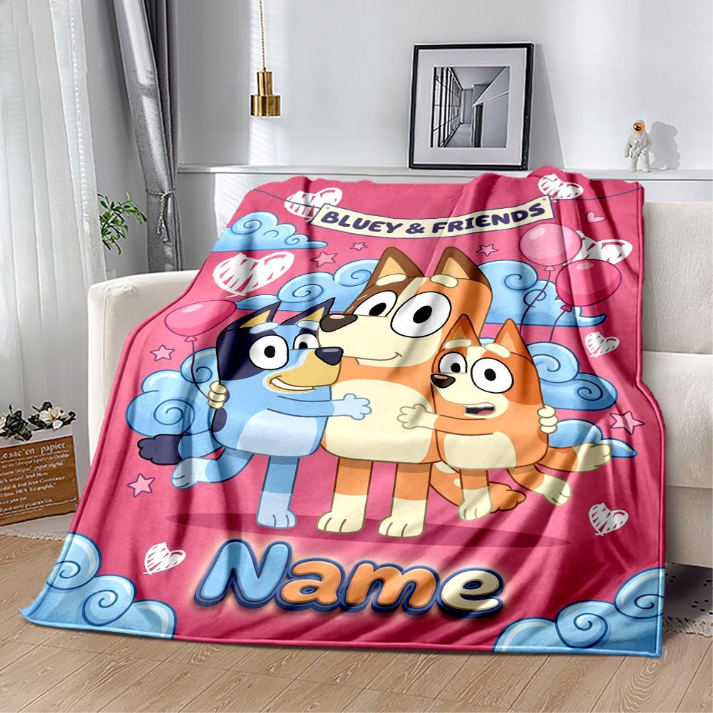 Bluey Family Adventure Customize Text Blanket Throw Customizable Blanket Soft Warm Cozy for Bed Office Bedding Seaside Ideal for All Seasons