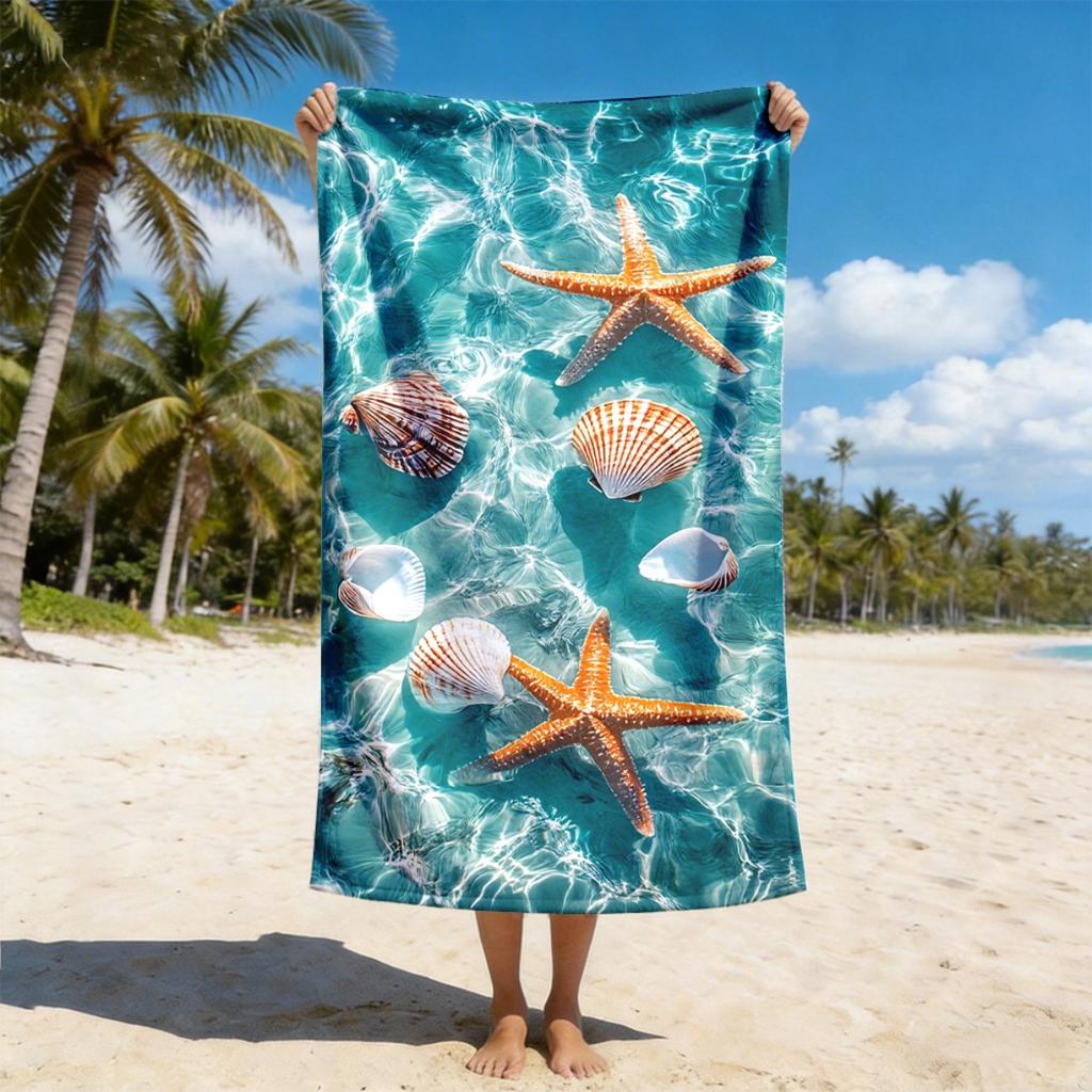 Starfish Seashell Water Ripple Beach Towel Polyester Soft Quick Dry Large Bath Towel Summer Swimming Pool Surfing Blanket