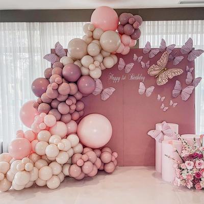 Macaron Roz Portocaliu Baloane Ghirlandă Arc Kit 3D Aur Fluture Gol Pentru Zi de naștere Sex Reveal Party Decor 2024