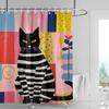 Pink Cat Shower Curtain, Black Spots & Multicolor Dots Design, Waterproof Bathroom Decor For Modern & Playful Homes