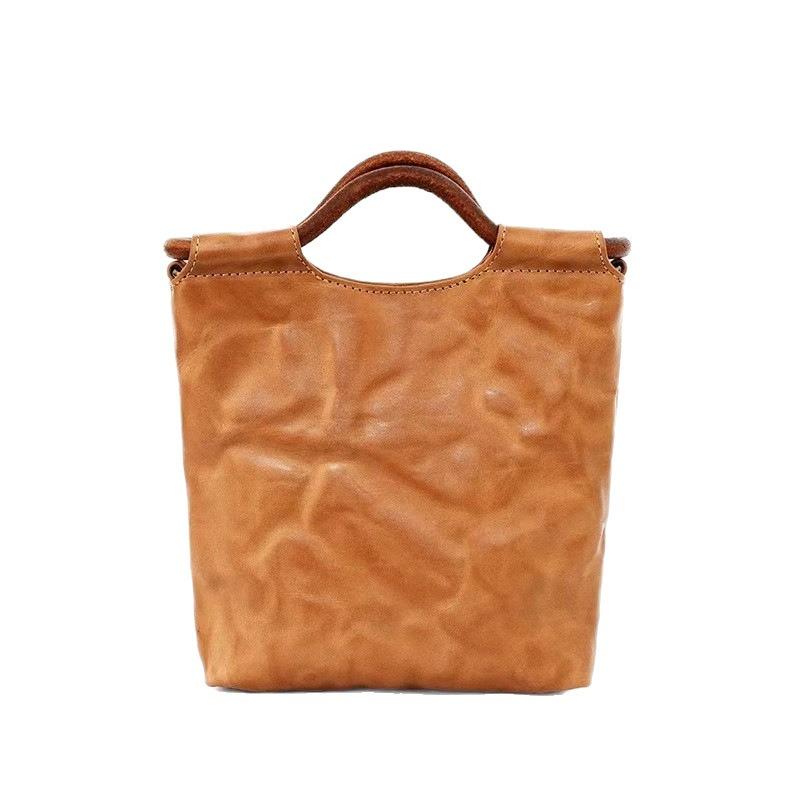 

Первый слой коровьей кожи, маленькая сумка-ведро, новый нишевый дизайн, ретро трендовая сумка через плечо, универсальная модная женская сумка с ручной царапиной 20*5*17cm каштановый