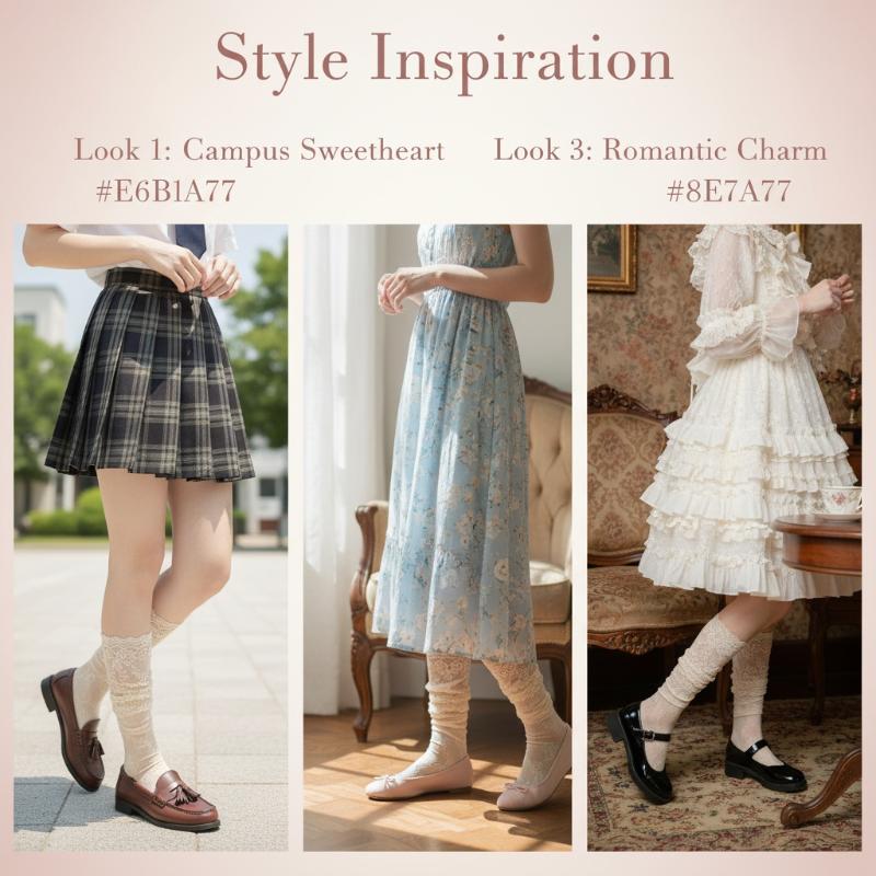 1 Pair Women's JK Fashion Thin Material Fishnet Socks Hollow Edge Comfortable Calf Socks Spring Summer Lace Design Trim Socks