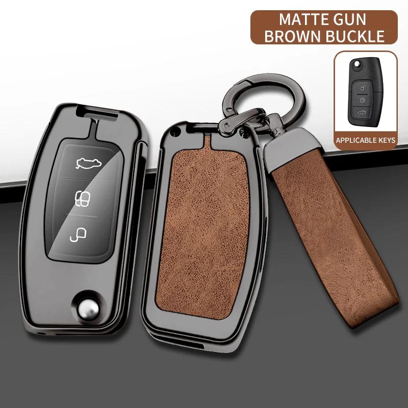 Interior Mouldings Car Metal Key Case Cover Shell For Ford Focus 2 3 Ecosport C-Max S-Max Ka Mondeo Kuga Galaxy Fiesta Keychain