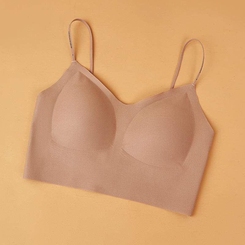 Summer Ribbed Gathered Bandeau Bra: Lettering, Thin Straps, Padded, Beautiful Back Camisole for Women L (50-60kg)