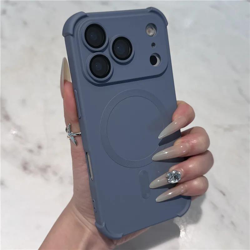 Liquid Silicone Phone Case For iPhone 17 Air 16 15 14 13 12 Pro Max Plus Magsafe Magnetic Wireless Charge Soft Cover Capa