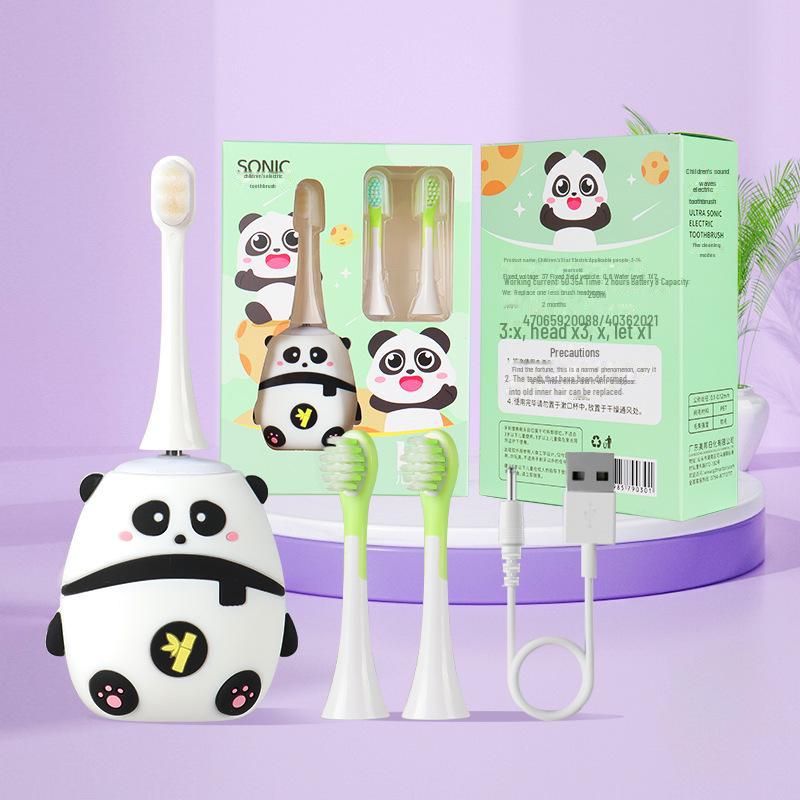 Children's Electric Toothbrush with Soft Bristles and Cartoon Red Panda Design for Ages 3-12