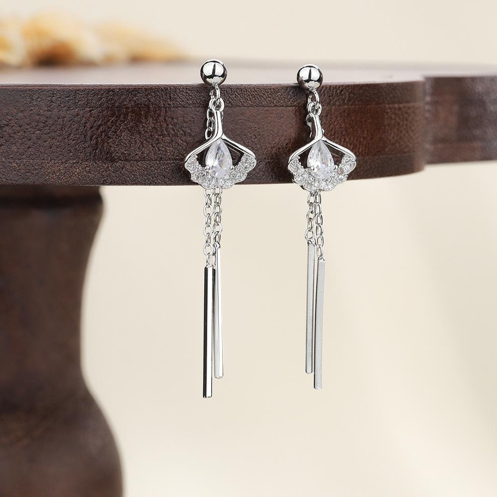 Fashionable Ginkgo Leaf Tassel Earrings for Women, Simple Water Drop Shaped Zircon Earrings Daily Jewelry Birthday Gifts
