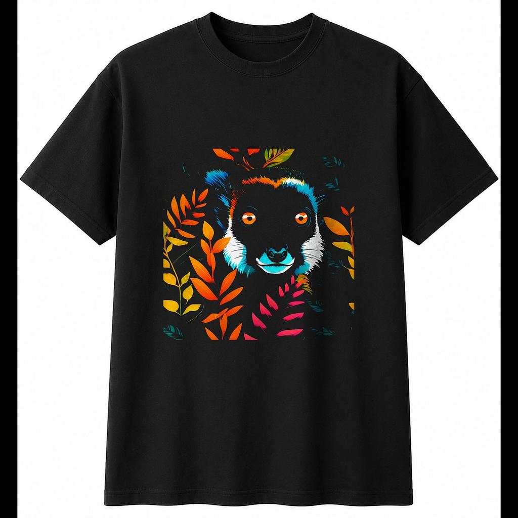 Colourful Lemur Mens T-Shirt Wildlife Black 100% Cotton Wild Animal Printed