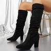 Women'S Over The Knee Thick Heeled Boots Simple Long Boots High Heeled High Top Stacked Womens Leather Boots Wide Calf Knee High