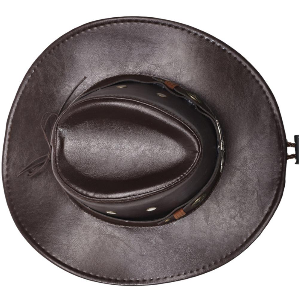 Solid Color Western Cowboy Hats Faux Leather Jazz Cap Casual Cowgirl Cap  Unisex