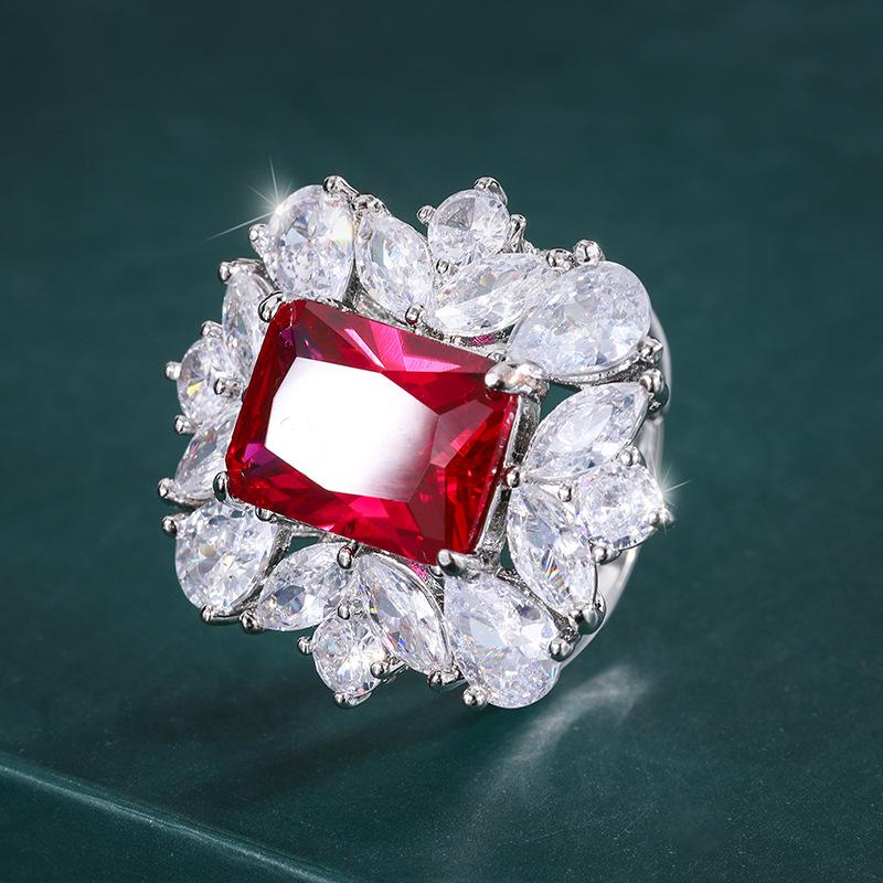 Jewelry Copper Bottom Gold-Plated Style Retro Simulation Color Treasure Rectangular 10 * 14 Ring Women'S Jewelry