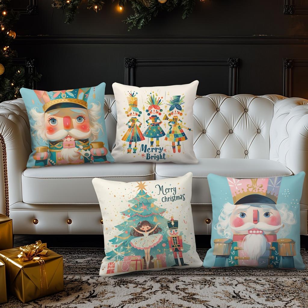 Christmas Nutcracker Themed Pillowcases: Merry & Bright Designs Sofa Bed Cushion Cover, New Year Home Decoration