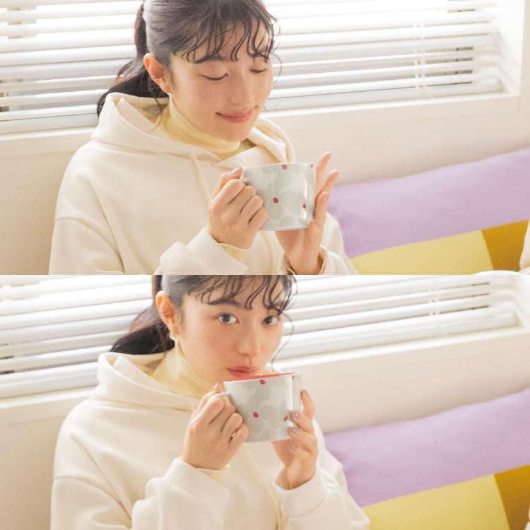 Wpc. Vzory Kukka Hrníček Off [Velká Velikost] Velký Objem 400ml Dámský Hrníček Hrníček na Polévku Vhodný do Mikrovlnné Trouby a Myčky Nádobí Severský Květinový Potisk Kuchyň