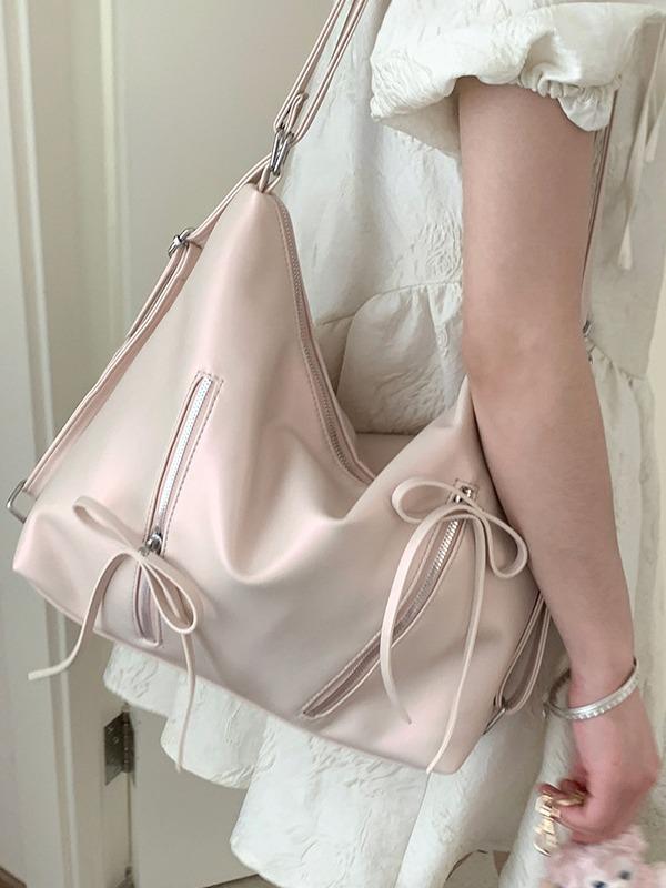 Корейский модный женский тоут-рюкзак с двойными лямками и бантом - 2025 Повседневный, большой вместимости розовый