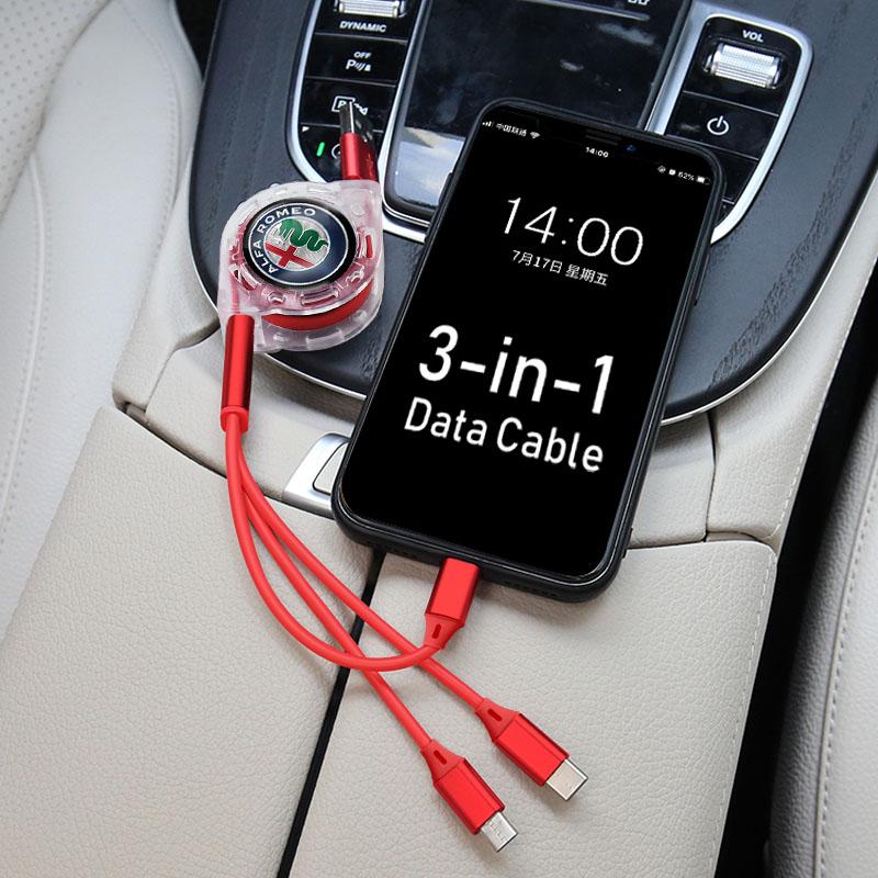 AAACN1 3 In 1 Car Ornament for Alfa Romeo 159 156 147 Mito Telescopic Cable Is Suitable for Apple C Android Mobile Phone Fast Charging