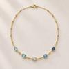 Colorful Oval Pendant Necklace Gold Tone Chain Necklace Multicolor Statement Jewelry Faceted Details Gift for Her