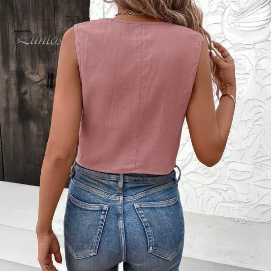 Versatile V-neck Vest Women's Sleeveless Top V Neck Button Down Crop Stylish Tank Summer Going Out Waistcoat Casual Business Shirt Retro-inspired for